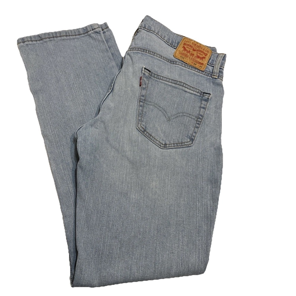 Levis 511 Slim Fit Stretch Jeans Mens 34x32 Blue Light Wash 90's Look Red Tab‎